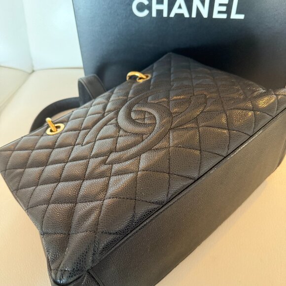 AUTHENTIC CHANEL CAVIAR QUILTED LARGE SHOPPING TOTE SHOULDER BAG BLACK 30 CM - Picture 7 of 12